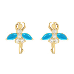 18ct Yellow Gold Diamond & Aquamarine Earrings Ballroom Dancing Ballerina