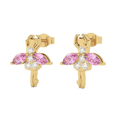 18ct Yellow Gold Diamond & Pink Sapphire Earrings Ballroom Dancing Ballerina