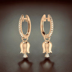 Diamond Eternity Hoops with Tulip Charm Drops in 18ct Rose Gold