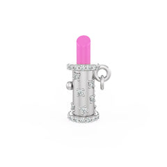 Diamond Lipstick Charm in 18ct White Gold Hot Pink Chalcedony stone Pendant