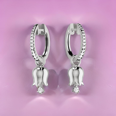 Diamond Eternity Hoops with Tulip Charm Drops in 18ct White Gold