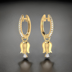 Diamond Eternity Hoops with Tulip Charm Drops in 18ct Yellow Gold