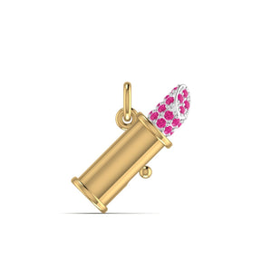 18ct Yellow Gold Lipstick Charm with Pink Stones Pendant Hoop Charms