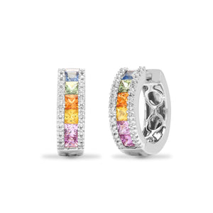 18ct White Gold Diamond And Multi Coloured Sapphires Earrings