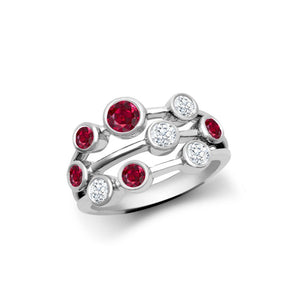 18ct White Gold 0.35ct Diamond 0.89ct Ruby 3 Row Bubble Ring