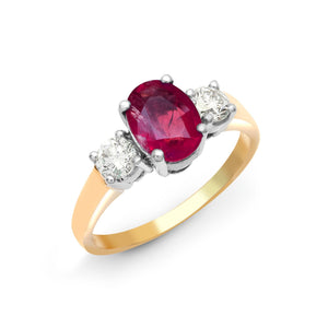 18ct Yellow Gold 3 Stone Diamond And Ruby Ring