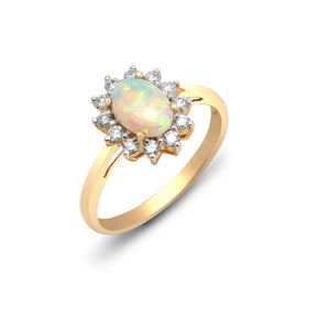 18ct Yellow Gold Diamond And Opal Ring