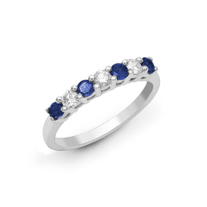 18ct White Gold Diamond And Sapphire Claw Set Half Eternity Ring