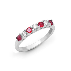 18ct White Gold Diamond And Ruby Claw Set Half Eternity Ring