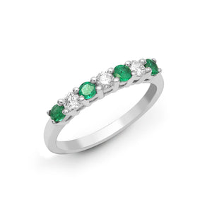 18ct White Gold Diamond And Emerald Claw Set Half Eternity Ring