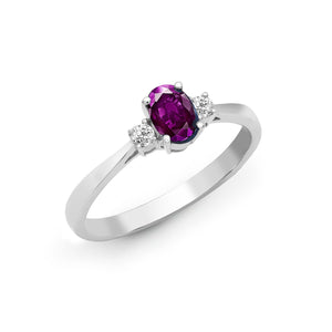 18ct White Gold Diamond And Amethyst And 3 Stone Ring