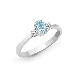 18ct White Gold Diamond And Aqua-Marine And 3 Stone Ring