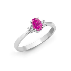 18ct White Gold Diamond And Pink Sapphire And 3 Stone Ring