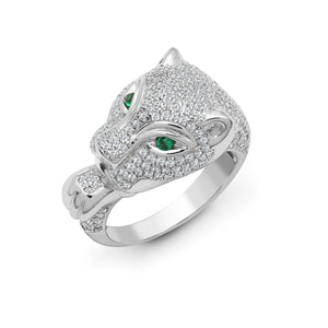 18ct White Diamond 1.21ct Emerald 0.06ct Panther Ring