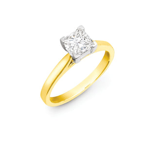 18ct Yellow Gold 1.00ct Princess Cut Solitaire Wed Fit Diamond Ring