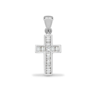 18ct White 0.22ct Princess Cut & Baguette Diamond Cross