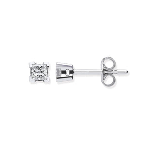 18ct White Gold 0.30ct Claw Set Princess Cut Diamond Stud Earrings