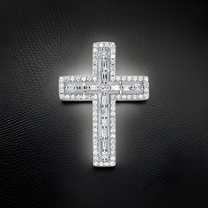 18ct White Gold 0.50ct Baguette & Brilliant Cut Diamond Cross Pendant