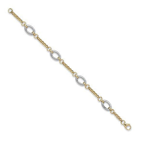 18ct Yellow and White Solid Bi Colour Oval Link Chain Bracelet