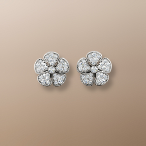 18ct white gold diamond earrings, periwinkle flower, round cut diamonds, elegant, sophisticated, high-quality, polished, formal event, casual day out, gift, sparkle