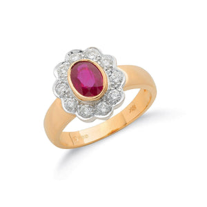 18ct Yellow Gold 0.36ct Diamond & 0.90ct Ruby Cluster Ring