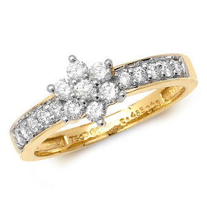 DIAMOND Daisy CLUSTER WITH GRAIN SET SHOULDERS RING IN 18CT GOLD