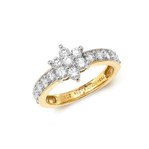 DIAMOND CLUSTER WITH GRAIN SET SHOULDERS RING IN 18CT GOLD