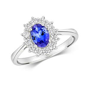 DIAMOND & TANZANITE OVAL CLUSTER RING IN 18CT WHITE GOLD