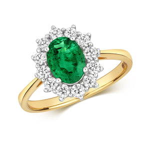 DIAMOND & EMERALD OVAL CLUSTER RING IN 18CT GOLD