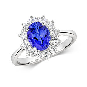 DIAMOND & TANZANITE OVAL CLUSTER RING IN 18CT WHITE GOLD