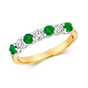 DIAMOND & EMERALD CLAW SET ETERNITY RING IN 18CT GOLD