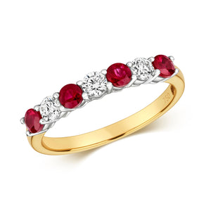 DIAMOND & RUBY CLAW SET ETERNITY RING IN 18CT GOLD