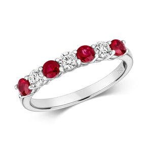 DIAMOND & RUBY CLAW SET ETERNITY RING IN 18CT WHITE GOLD