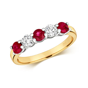 DIAMOND & RUBY CLAW SET ETERNITY RING IN 18CT GOLD