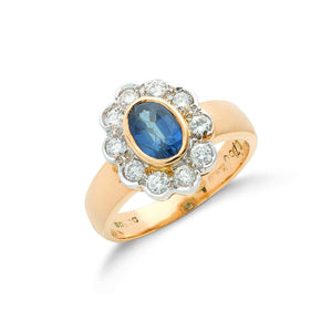 18ct Yellow Gold 0.36ct Diamond & 0.80ct Blue Sapphire Cluster Ring