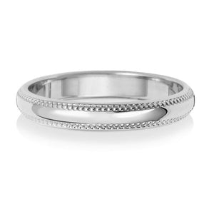 18CT WHITE GOLD 3MM MILLGRAIN LIGHT WEDDING RING