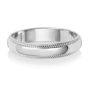 18CT WHITE GOLD 4MM MILLGRAIN LIGHT WEDDING RING